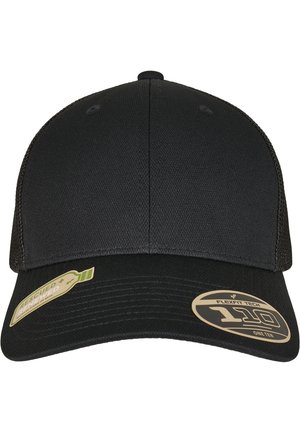 Must have baseballi kübar, millel on ümar peasa ja kõver visiiir. Valmistatud siledast kangast, millel on sildid, kus on kirjas "Flexfit" ja "Rescued + Renewed."