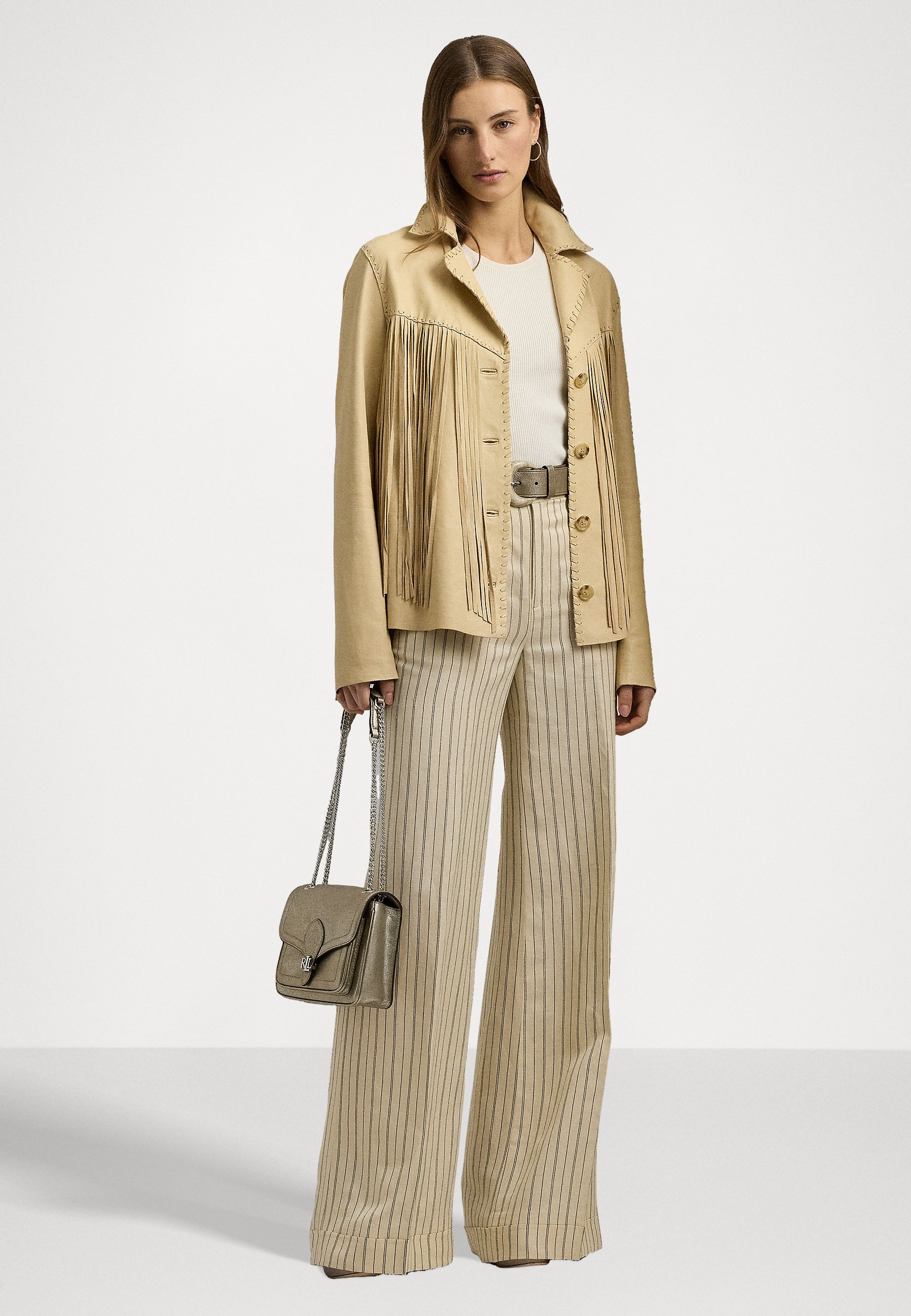 Lauren Ralph Lauren FRINGE TRIM LAMBSKIN SHIRT JACKET Lauren Ralph Lauren FRINGE TRIM LAMBSKIN SHIRT JACKET