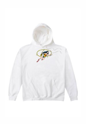 Biała bluza z kapturem z przednią kieszenią. Na przodzie haftowany motyw przedstawiający superbohaterkę z ciemnymi włosami oraz akcentami w kolorach czerwonym, niebieskim i żółtym.