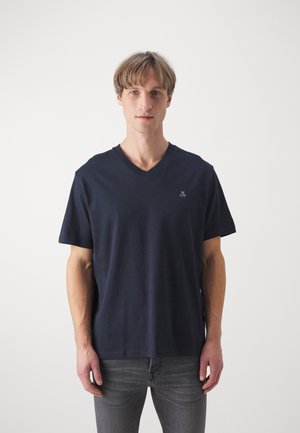 Marc O'Polo SHORT SLEEVE V NECK LOGO - T-Shirt basic - dark night