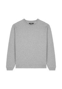 Felpa grigia a maniche lunghe con scollatura rotonda, polsini e orlo a coste. Realizzata in un tessuto morbido, presenta un design minimalista.