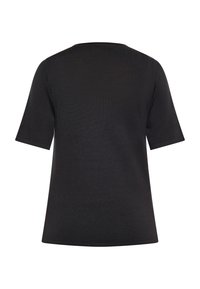 Sort T-shirt med korte ærmer, rund halsudskæring, glat tekstur og afslappet pasform, uden synlige mønstre eller detaljer.