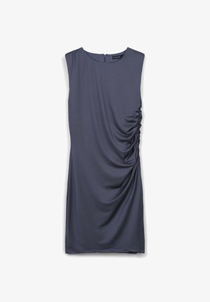 Abito senza maniche di colore grigio scuro con scollatura rotonda. Presenta ruches laterali e una cerniera nascosta sul retro. Tessuto morbido e elasticizzato.