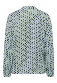 Camicia a maniche lunghe con un motivo a onde nei colori blu, verde e bianco. Vestibilità ampia con scollatura rotonda e dettagli con polsini abbottonati.