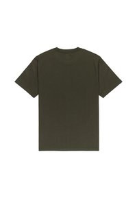 Olive green short-sleeve t-shirt, made from soft cotton, featuring a crew neck and a plain design with no visible logos or patterns.