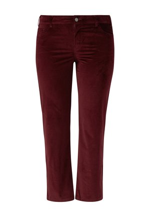 Bordeaux corduroy broek met een gladde textuur, recht gesneden, met voorzakken en een knoopsluiting bij de taille.