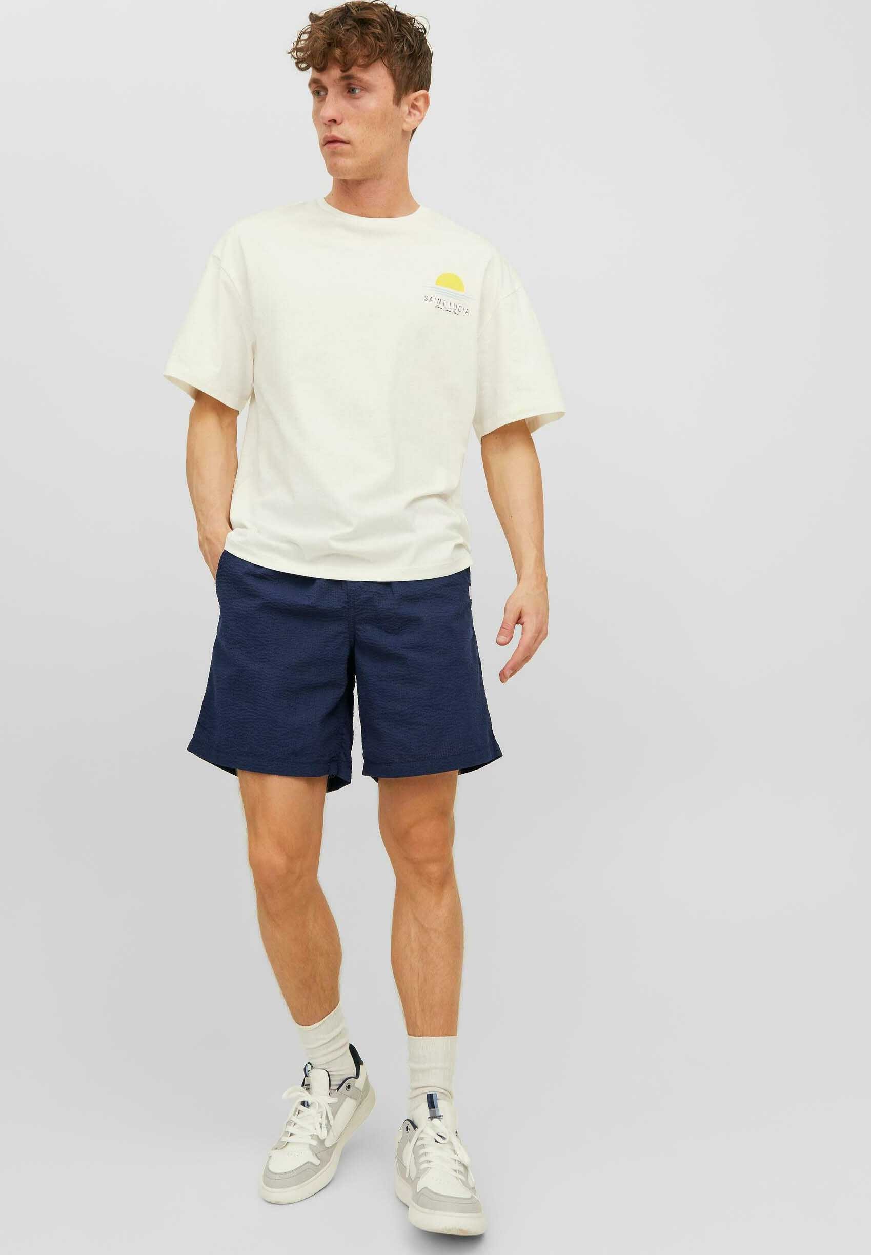 JACK & JONES heren Sweatshorts Jpstjeff Jjjogger Seersucker Dek Pls