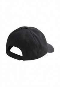 Black herringbone-patterned cap with a textured finish, curved brim, and adjustable strap at the back.