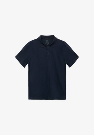 Polo shirt de marin făcut dintr-o țesătură netedă din bumbac. Prezintă un guler colanat, o bandă cu trei nasturi și mâneci scurte. Design simplu, fără modele.
