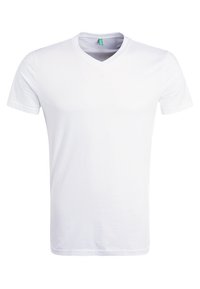 Plain white short-sleeve V-neck T-shirt displayed on a white background, showing front view and standard fit.