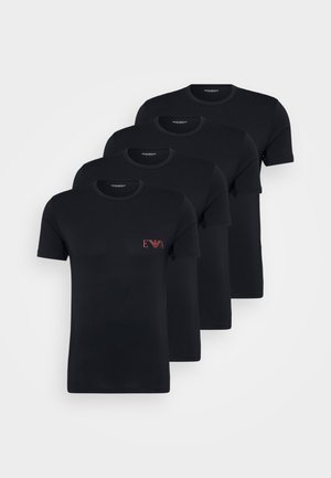 Black cotton t-shirts in a pack of four. Crew neck design with short sleeves. Small logo detail on the left chest of the front.