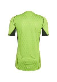 T-shirt de sport à manches courtes, vert fluo, avec un motif texturé, des accents en maille noire sur les manches et des bords cousus contrastants.