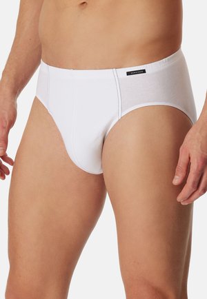 Weißes Baumwollslip mit normalem Sitz, elastischem Bund und subtilen Nahtdetails. Minimalistisches Design ohne sichtbare Muster.