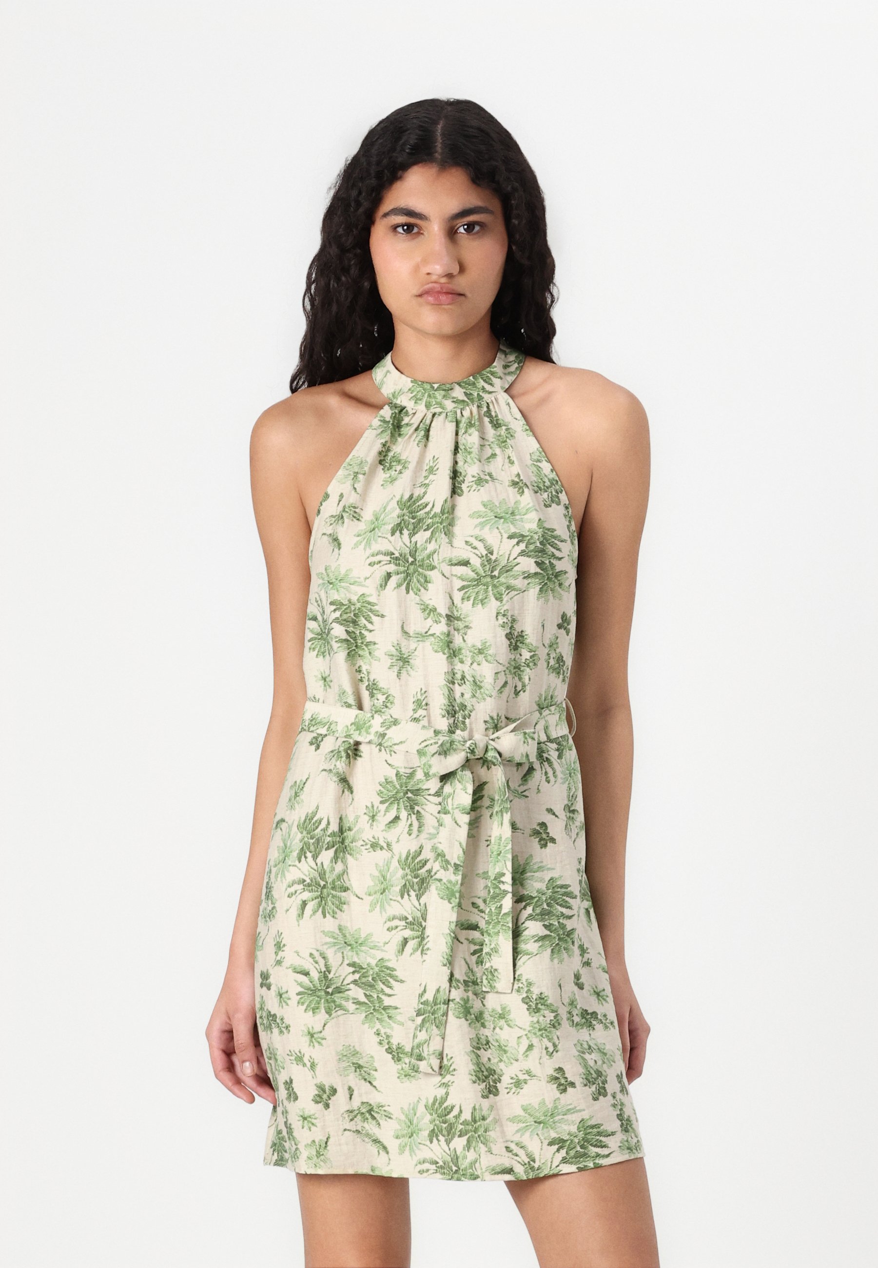 Vero Moda VMPALMA HALTER NECK MINI DRESS - Day dress - oatmeal/green palma/off-white - Zalando.ie Vero Moda VMPALMA HALTER NECK MINI DRESS - Day dress - oatmeal/green palma/off-white - Zalando.ie