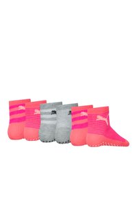 Set di sei paia di calzini corti in rosa e grigio, con design a righe e dettagli con logo. Realizzati in un materiale morbido e elasticizzato con grip a pois.