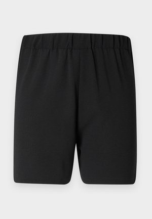 Shorts de sport noirs avec une taille élastique, présentant une texture lisse et une coupe ample pour le confort et la liberté de mouvement.