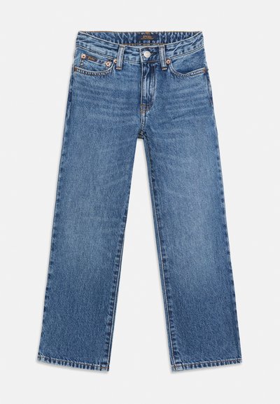 Μπλε τζιν παντελόνι με ίσια γραμμή, πέντε τσέπες, κούμπωμα με κουμπί και λογότυπο Polo Ralph Lauren στη μέση και στην μικρή τσέπη.