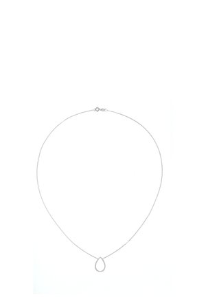 Sølv halskæde med en tynd kæde og en dråbeformet vedhæng. Vedhænget er glat og minimalistisk og viser et enkelt design.