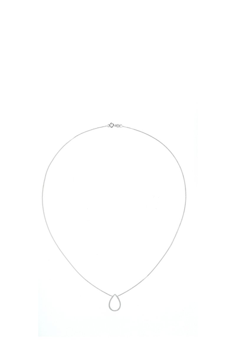 Sølv halskæde med en tynd kæde og en dråbeformet vedhæng. Vedhænget er glat og minimalistisk og viser et enkelt design.