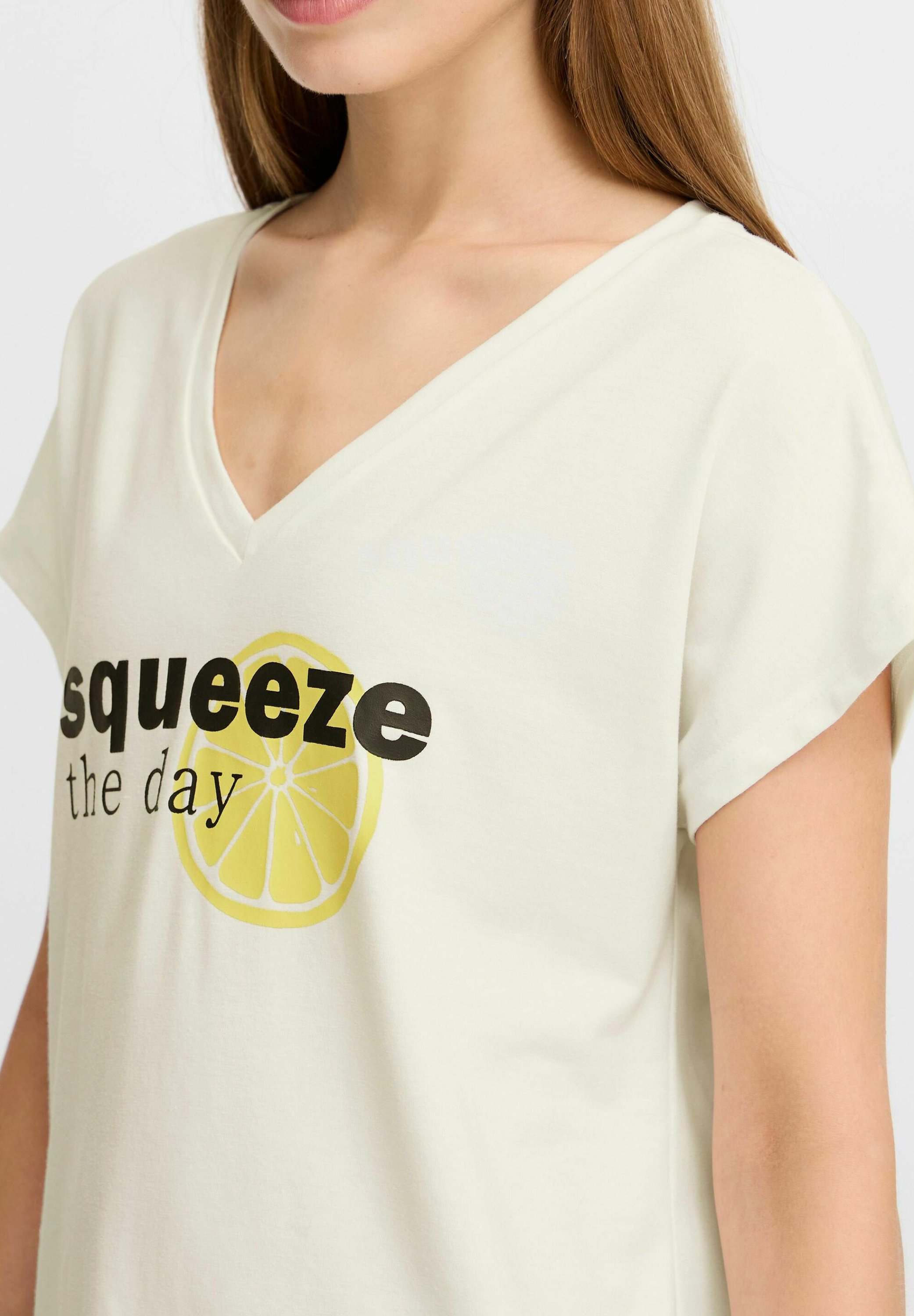 売れ筋商品|||イチ Tシャツ レディース トップス IXJANET - Print T-shirt - cloud dancer w lemon ICHI IXJANET - T-shirt print - cloud dancer w lemon/wit