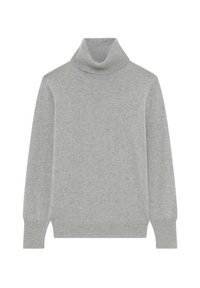 Grå polotröja i mjukt stickat material. Har långa ärmar, ribbad krage och mudd. Klassisk, figursydd design utan mönster.