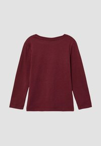 Burgunderrotes Langarm-T-Shirt aus weicher Baumwolle. Mit rundem Halsausschnitt, geradem Saum und gestickten Details an den Ärmeln.