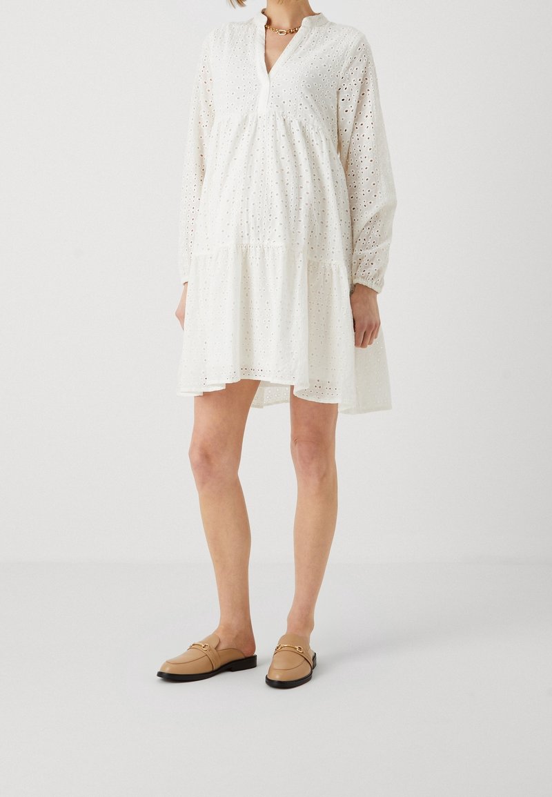 white midi dress with puff sleeves Farm Rio | White Eyelet Puff Sleeve Midi Dress 