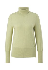 Light green turtleneck sweater made of soft knit fabric. Features long sleeves, a relaxed fit, and ribbed accents at the collar and hem.