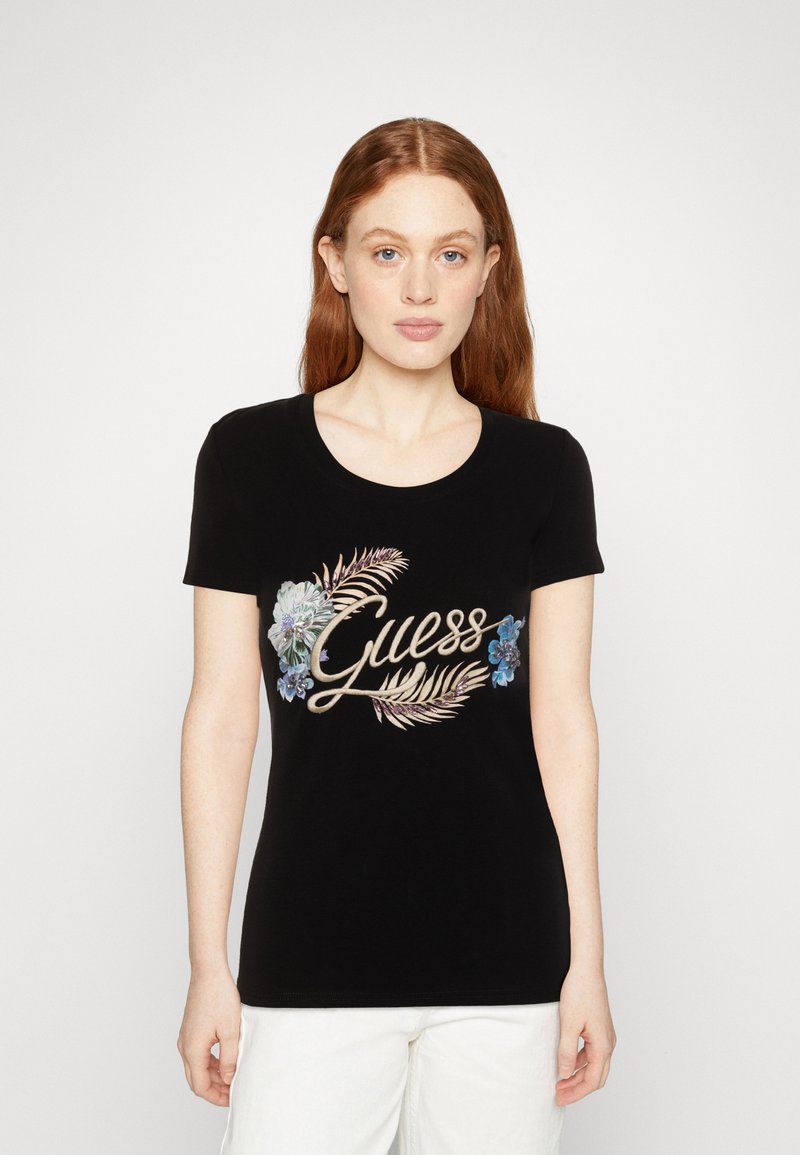 Guess EMBELLISH LOGO TEE Print Tshirt jet black/black Zalando.co.uk