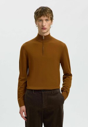 Selected, SLMTRAY LS KNIT MERINO HALF ZIP NOOS - Pullover - monks robe