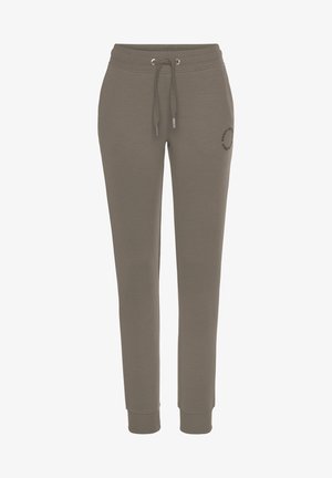 Olivgrüne Sweatpants aus einem Baumwollgemisch, mit einem elastischen Bund und Kordelzug, schmalen Bündchen und einem Logodetail am Oberschenkel.