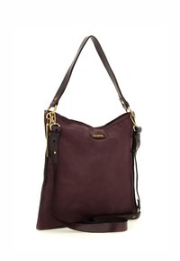 Borsa in pelle bordeaux con una forma morbida. Presenta una sola tracolla, hardware in tonalità oro e un attacco per tracolla regolabile.