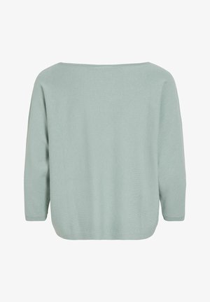 Lysegrønn genser med båthals, lange ermer og løs passform, sett bakfra på hvit bakgrunn.