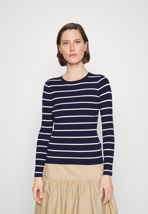 STRIPED COTTON-BLEND RIBBED SWEATER - Pullover - french navy/mascarpone cream