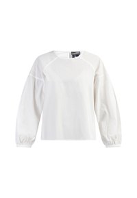Weißes Bluse aus leichtem Stoff, mit Rundhalsausschnitt, Raglanärmel mit elastischen Bündchen und lockerer Passform.