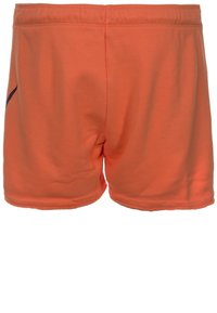 Oranžové bavlněné sportovní šortky s elastickým pasem, s hladkou texturou a jednoduchým designem, střih nad kolena.
