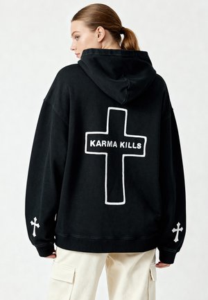KARMA KILLS EMBROIDERY HEAYVWEIGHT UNISEX - Felpa con cappuccio - washed black