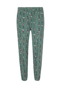 Gröna pyjamasbyxor med resårmidja som har ett mönster av en nötknäppare och snöflingor i rött, vitt och svart. Slim fit-design.