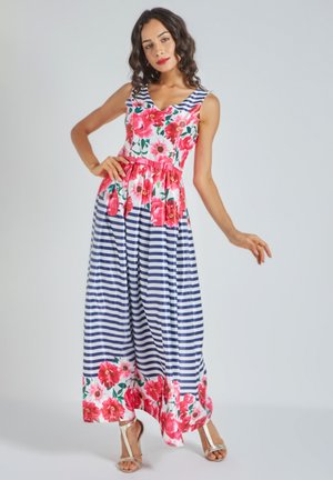 Outfitters Nation, VESTIDO LARGO COMBINADO DE RAYAS Y FLORES CON VUELO - Vestido largo - azul