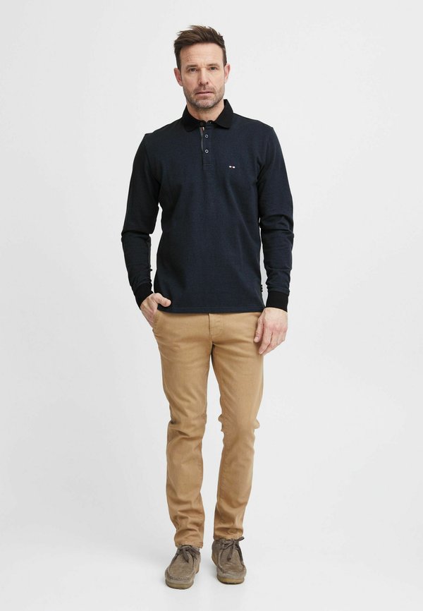 FQPETER two tone polo pique LS - Long sleeved top - dark denim2