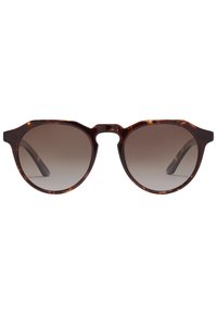 Gafas de sol carey con lentes degradados, de forma redonda, con montura gruesa y un diseño único de doble puente. Textura suave y acabado pulido.