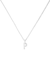 Silberne Halskette mit einem schlichten Anhänger in Form des Buchstabens "p", ausgestattet mit einer glatten Oberfläche und einer zarten Kette. Minimalistisches Design, leicht und elegant.