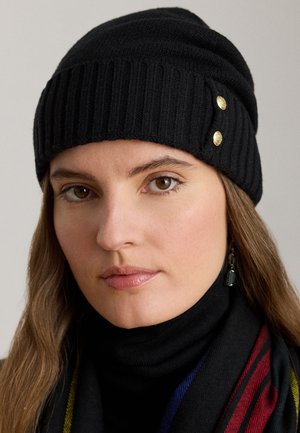 Lauren Ralph Lauren, BUTTON-TRIM KNIT BEANIE - Huer - black