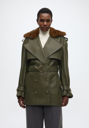 VEGAN LEATHER FAUX FUR COAT - Manteau court - olive