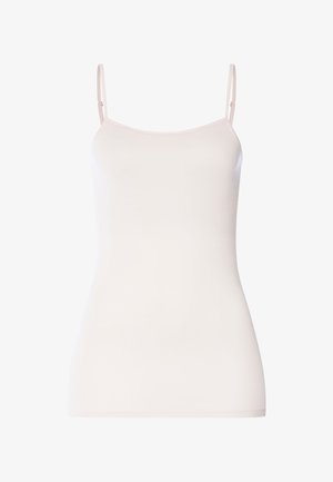 Light pink fitted camisole with thin adjustable shoulder straps and a smooth texture.