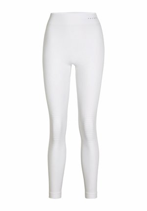 Leggings bianchi con vita alta, texture a costine sui lati e design aderente per comfort e flessibilità.