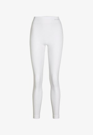 Weiße Leggings mit hohem Bund, geripptem Material an den Seiten und einem figurbetonten Design für Komfort und Flexibilität.