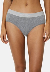 Gray cotton brief with a light gray elastic waistband featuring "Marc O'Polo" logo. The fabric has a smooth texture and simple design.