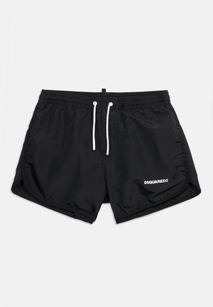 Melnas vīriešu peldēšanas šorti ar baltu auklu un DSQUARED2 logotipu uz apakšējās labās kājas, ar elastīgu vidukļa jostu un sānu šķēlumiem.