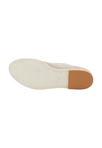 Lichtbeige schoenzool met een gladde, ronde vorm. Witte tussenzool, rubberen buitenzool met lichtbruine accenten en een gestructureerde grip.